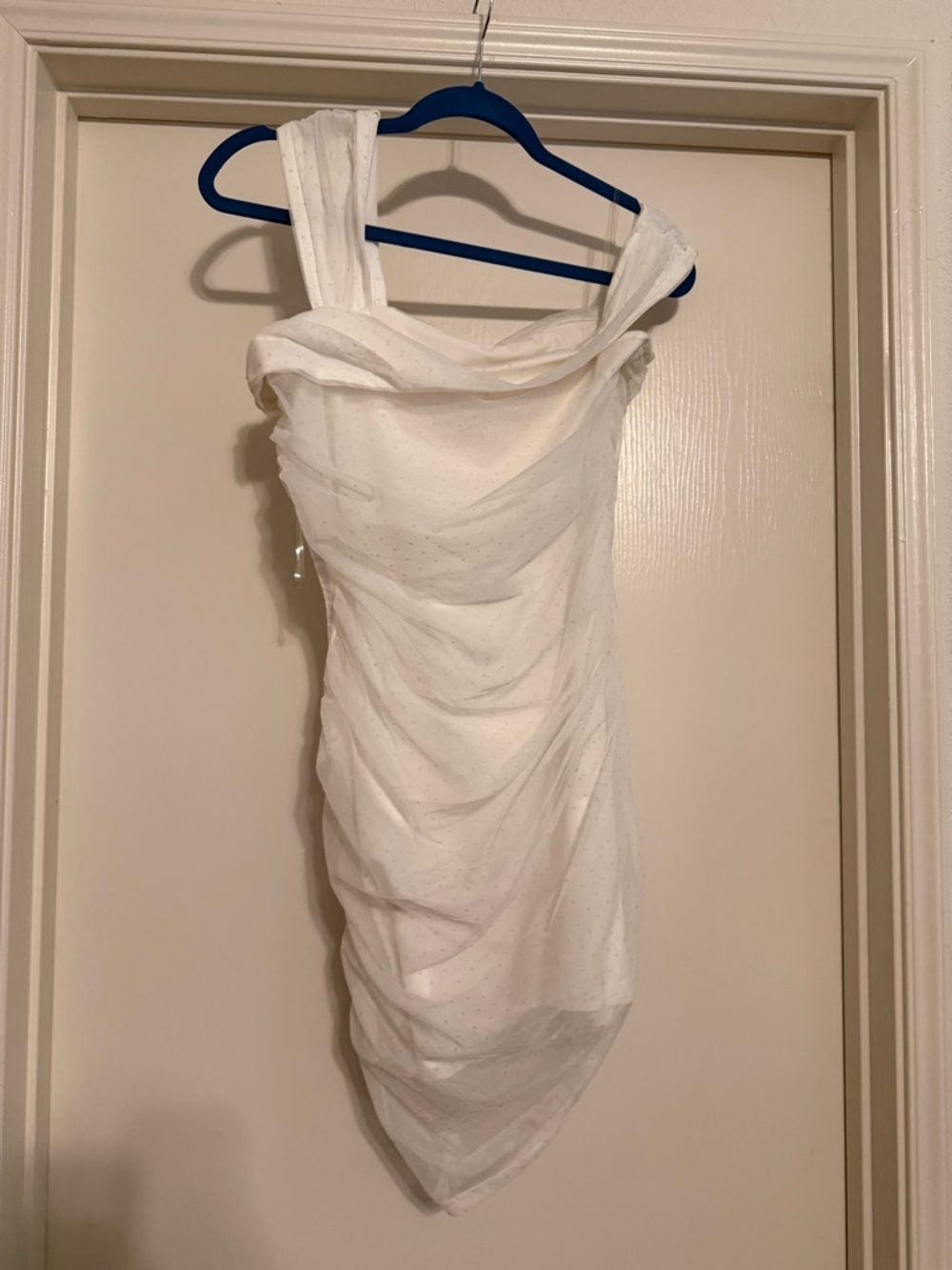 White Ruched One-Shoulder Dress